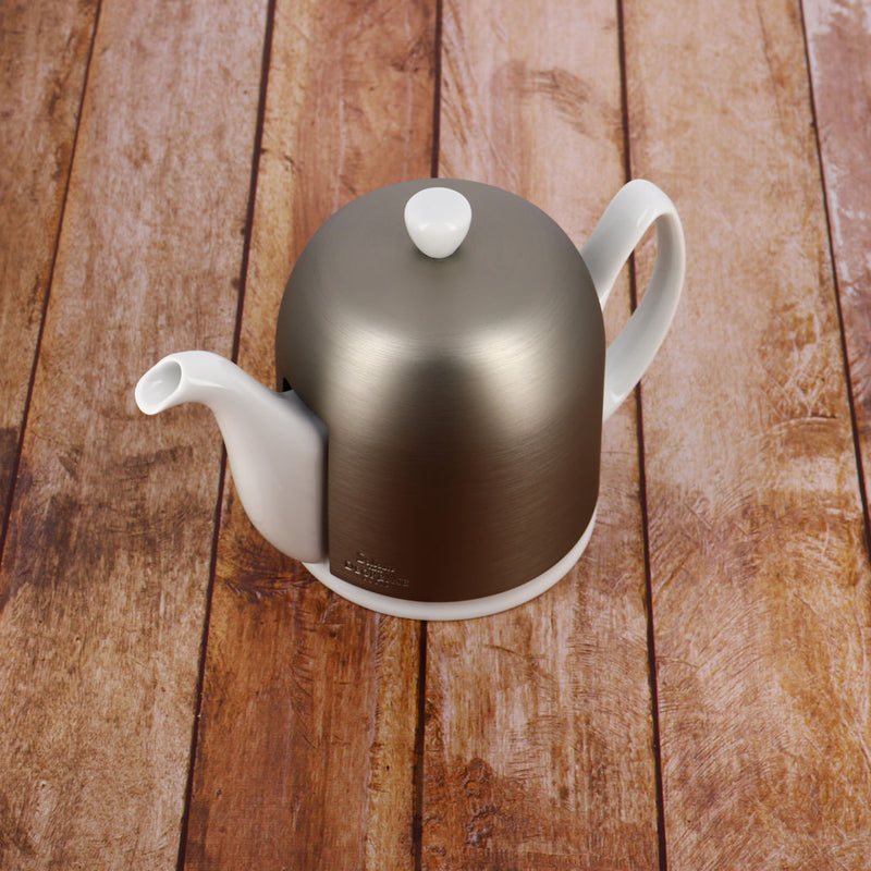 Degrenne Tea pot brushed Aluminium Zinc Lid White topshot