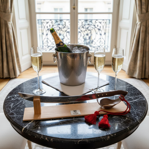 Champagne Saber on a marble table
