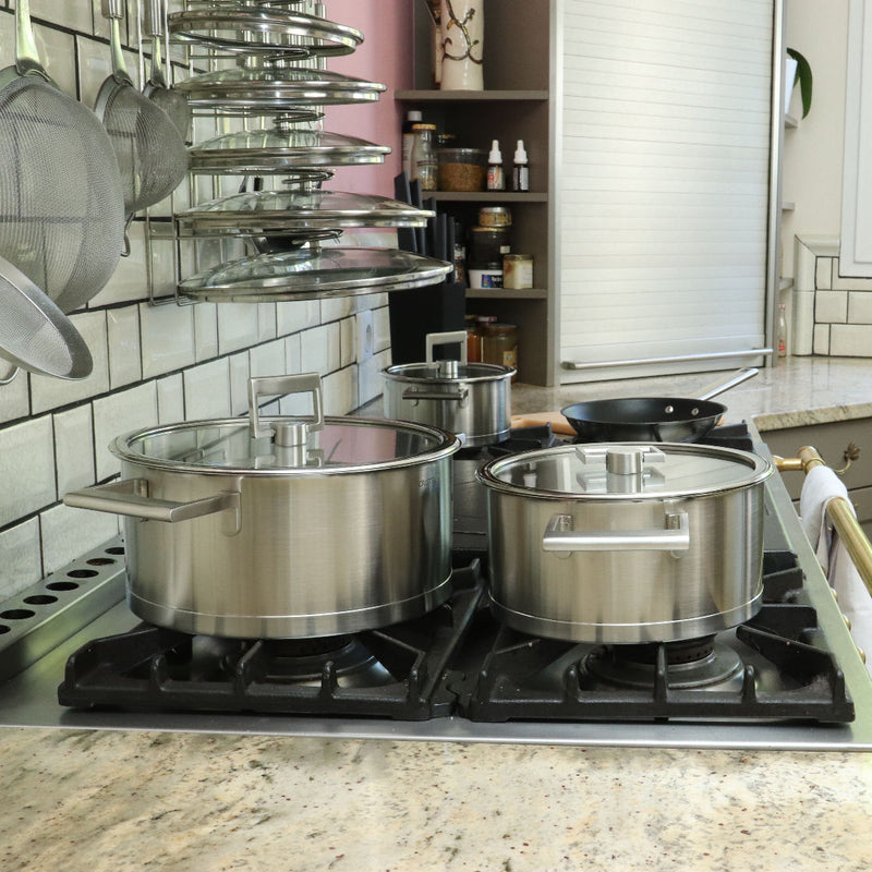 Cristel Fryingpans set and Cristel Saucepans set in a French Kitchen
