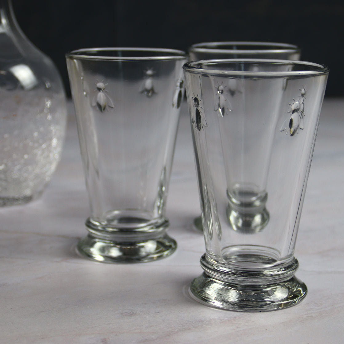 La Rochere Three Long Glasses Drink Abeille on Marble