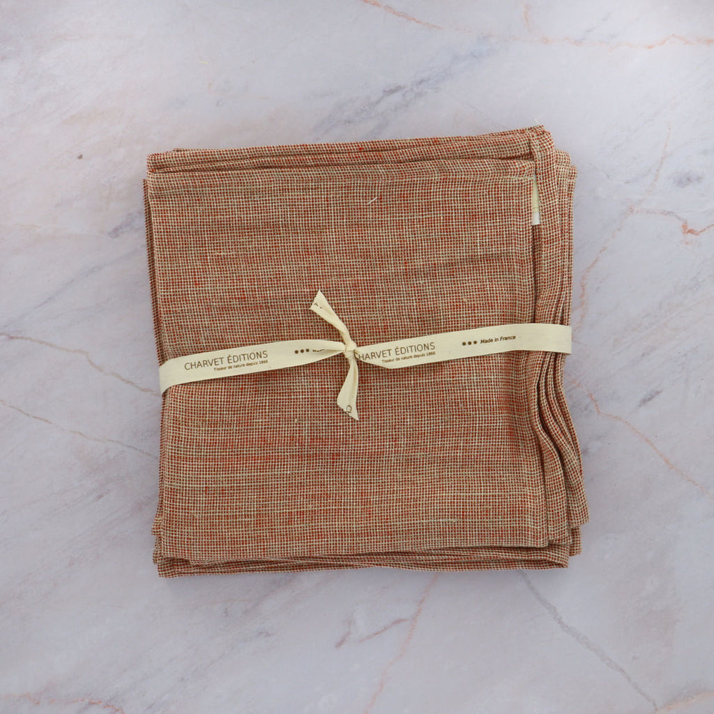 Charvet Edition Napkins MODENA Red Linen on Marble