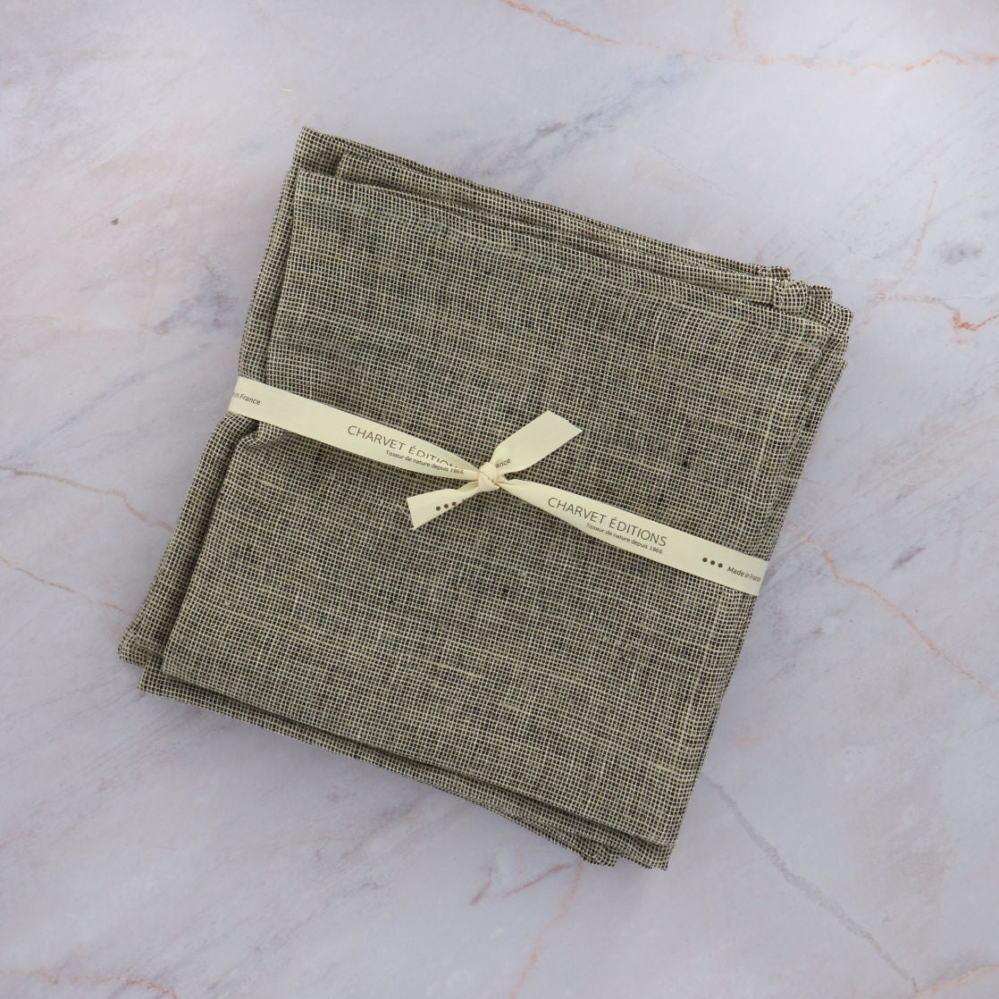 Charvet Edition Napkins MODENA Black Linen on Marble