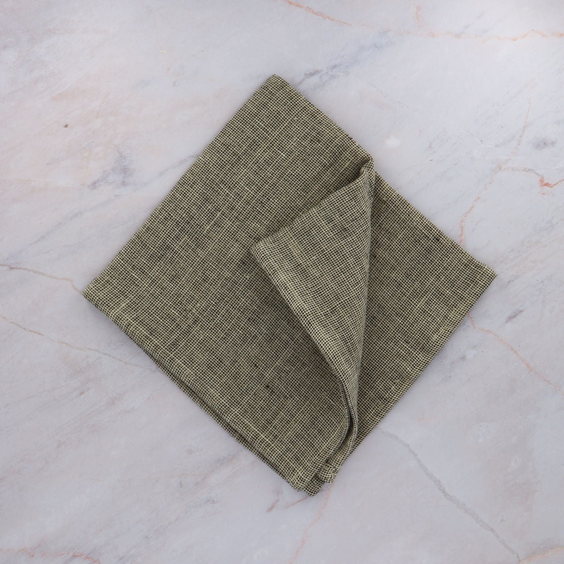 Charvet Edition Folded Napkins MODENA Black Linen on Marble